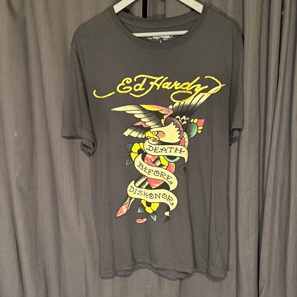 Ed Hardy Black Tee with Colorful Graphic